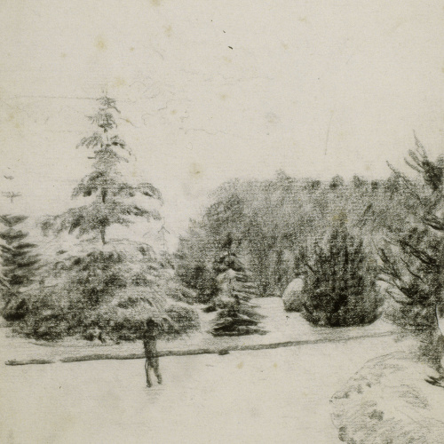 image for: Santiago Rusiñol - Estudi de jardí (anvers) / Estudi de cap masculí (revers) - Cap a 1891