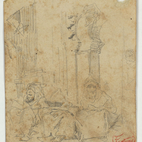 image for: Marià Fortuny - Estudi per al quadre «Kif» (anvers) / Croquis de cavall ajagut (revers) - Cap a 1868