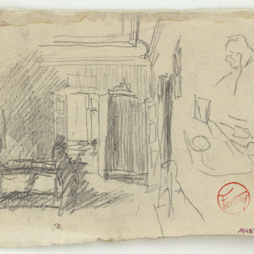 image for: Marià Fortuny - Estudi per al quadre «La vicaria» (anvers) / Croquis de figures (revers) - Cap a 1868-1870