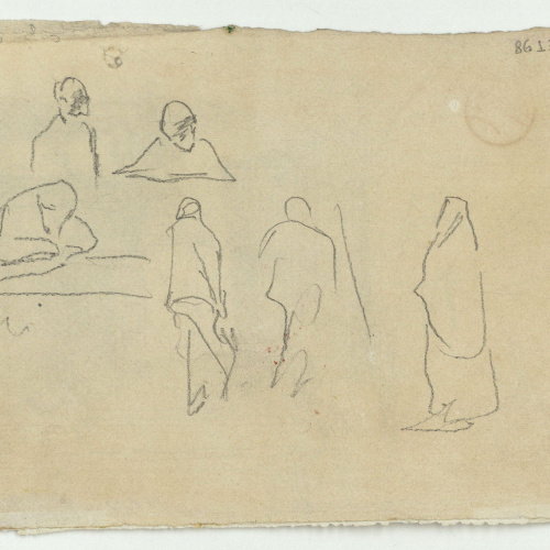 image for: Marià Fortuny - Estudi per al quadre «La vicaria» (anvers) / Croquis de figures (revers) - Cap a 1868-1870 [1]
