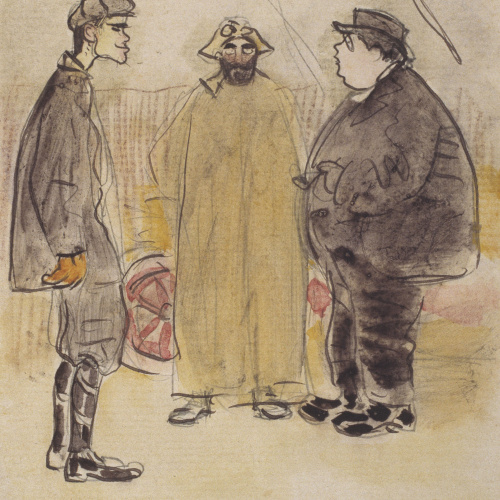 image for: Ramon Casas - Autoretrat vestit d&#039;automobilista, Albert Roqué i un altre personatge - Cap a 1890-1900