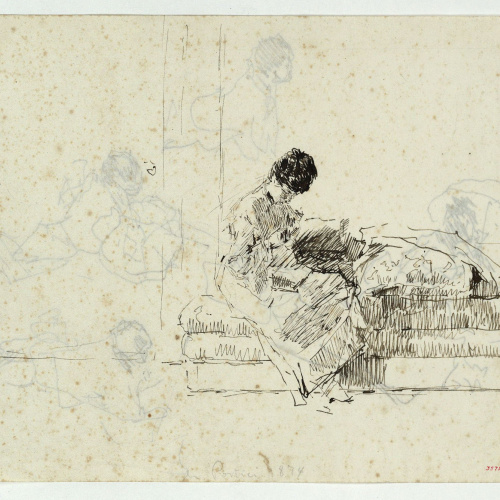 image for: Marià Fortuny - Emma Zaragoza, dona d&#039;Agrassot, asseguda en un divan (anvers) / Estudi per al quadre «Platja de Portici» (revers) - 1874