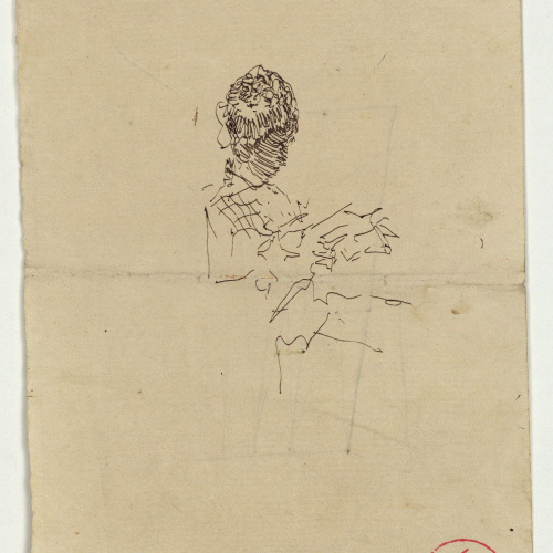 image for: Marià Fortuny - Esbós per a un retrat de Cecilia de Madrazo (anvers) / Motiu geomètric (revers) - Cap a 1874