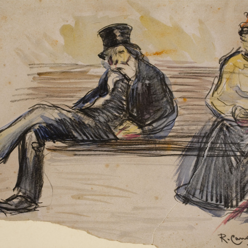 image for: Ricard Canals - Home i dona asseguts en un banc - Cap a 1896-1900