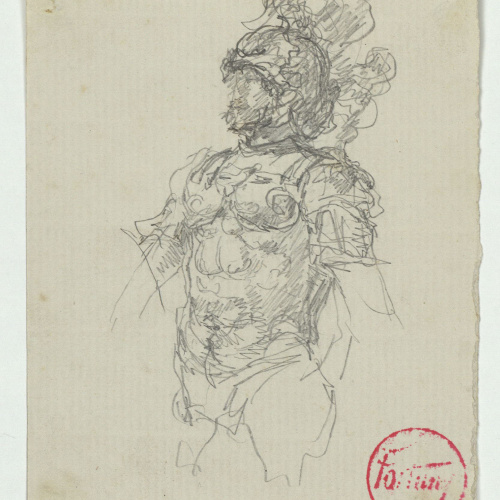 image for: Marià Fortuny - Guerrer amb cuirassa i casc d&#039;època renaixentista (anvers) / Cap de guerrer amb casc (revers) - Cap a 1867-1872
