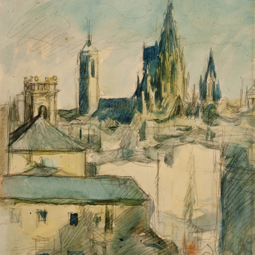 image for: Ricard Canals - Vista de Barcelona amb la catedral - Cap a 1910-1920