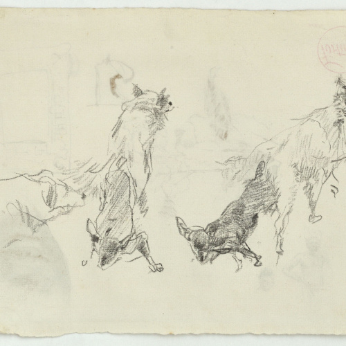 image for: Marià Fortuny - Estudi per al quadre «Els fills del pintor en un saló japonès» (anvers) / Gossos (revers) - Cap a 1874 [1]