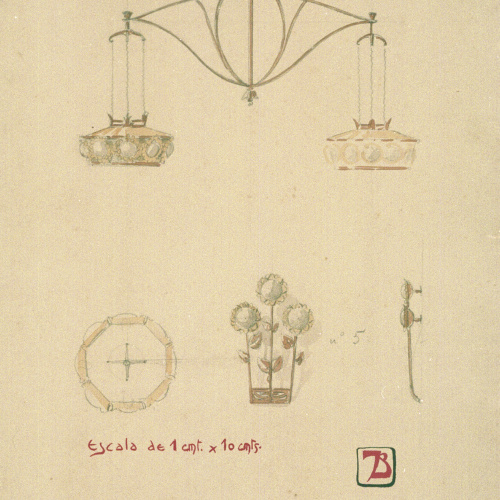 image for: Joan Busquets - Llum, vista frontal, de secció i detalls - 1905