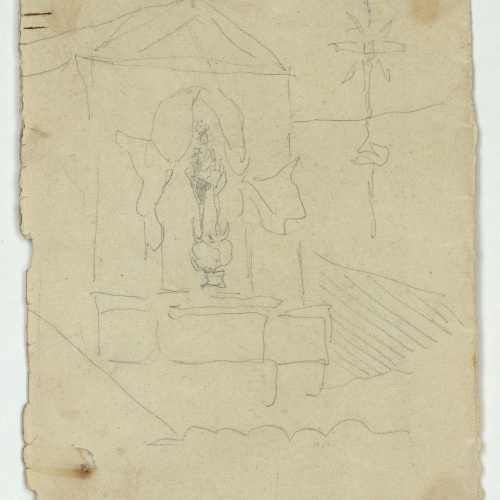 image for: Marià Fortuny - Parella asseguda i figures en una llotja (anvers) / Esbós d&#039;altar (revers) - Cap a 1863-1867 [1]