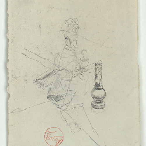 image for: Marià Fortuny - Peça d&#039;escacs i croquis inconcret (anvers) / Croquis inconcret (revers) - Cap a 1863-1872
