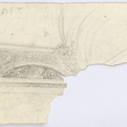 image for: Marià Fortuny - Apunt de motllures i cornises d&#039;un sostre (anvers) / Estudi per al quadre «La vicaria» (revers) - Cap a 1867-1874