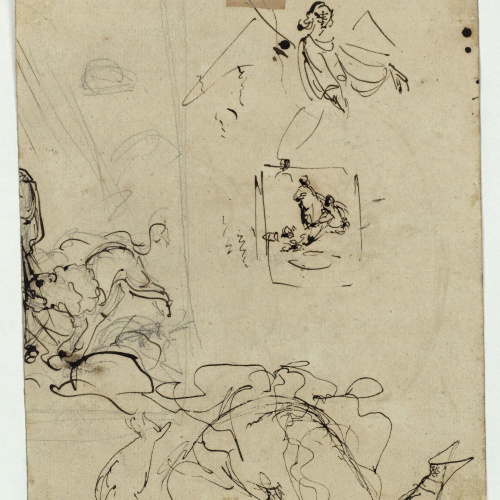 image for: Marià Fortuny - Estudi de composició (anvers) / Croquis de figures (revers) - Cap a 1856-1858 [1]