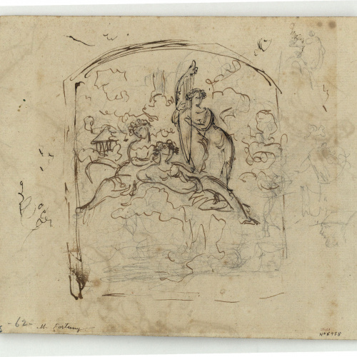 image for: Marià Fortuny - Estudi de composició (anvers) / Croquis de figures (revers) - Cap a 1856-1858