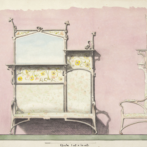 image for: Joan Busquets - Sofà amb prestatges i mirall - 1899