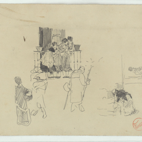 image for: Marià Fortuny - Dones en un balcó i altres croquis - Cap a 1870-1872