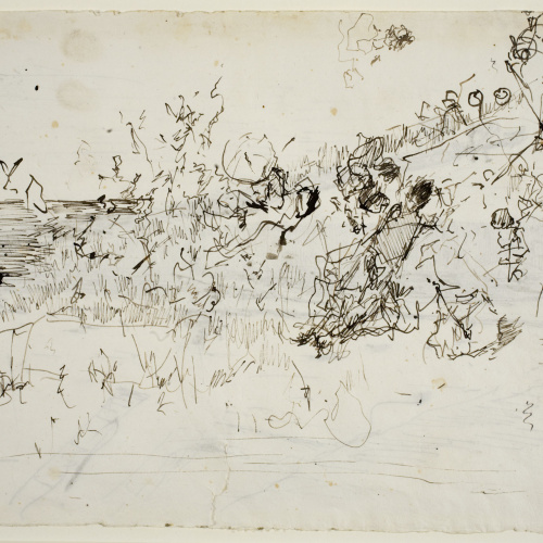 image for: Marià Fortuny - Estudi per al quadre «Platja de Portici» (anvers) / Esbós de figures treballant al moll (revers) - Cap a 1874