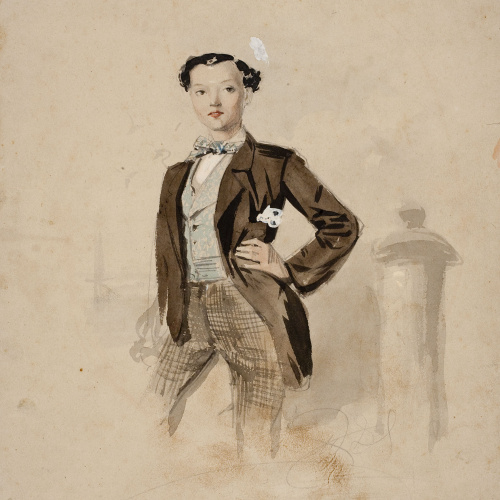 image for: Marià Fortuny - Autoretrat (anvers) / Estudi per a l&#039;aquarel·la «Sant Pau predicant davant l&#039;areòpag» (revers) - Cap a 1855