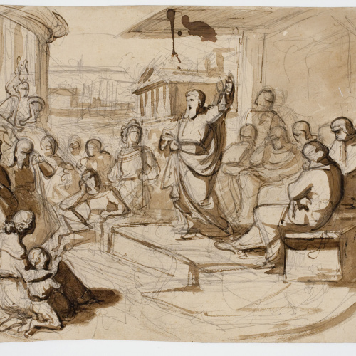 image for: Marià Fortuny - Autoretrat (anvers) / Estudi per a l&#039;aquarel·la «Sant Pau predicant davant l&#039;areòpag» (revers) - Cap a 1855 [1]