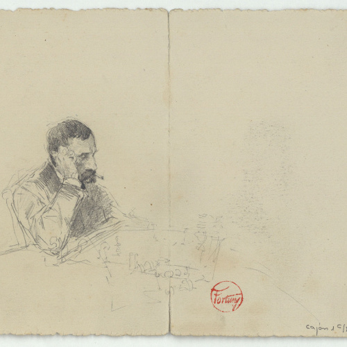 image for: Marià Fortuny - Home jugant a escacs (anvers) / Croquis de figures i motiu arquitectònic (revers) - Cap a 1867-1872