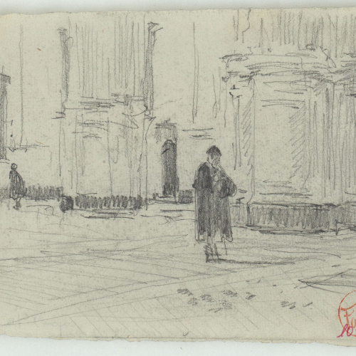 image for: Marià Fortuny - Interior d&#039;una església (anvers) / Animals (revers) - Cap a 1863-1867