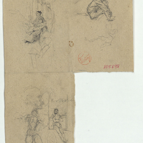 image for: Marià Fortuny - Figures (anvers) / Estudi per al quadre «Brindis de l'espasa a Sevilla» (revers) - Cap a 1870-1874