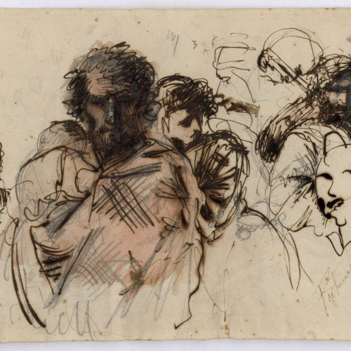 image for: Marià Fortuny - Marroquins (anvers) / Croquis inconcret (revers) - Cap a 1860-1862