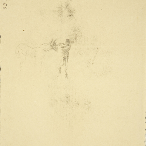 image for: Marià Fortuny - Estudi per al quadre «Platja de Portici» (anvers) / Home amb cavall (revers) - Cap a 1874 [1]