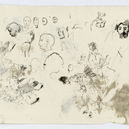 image for: Marià Fortuny - Croquis de figures (anvers) / Croquis de figures i caps (revers) - Cap a 1874 [1]