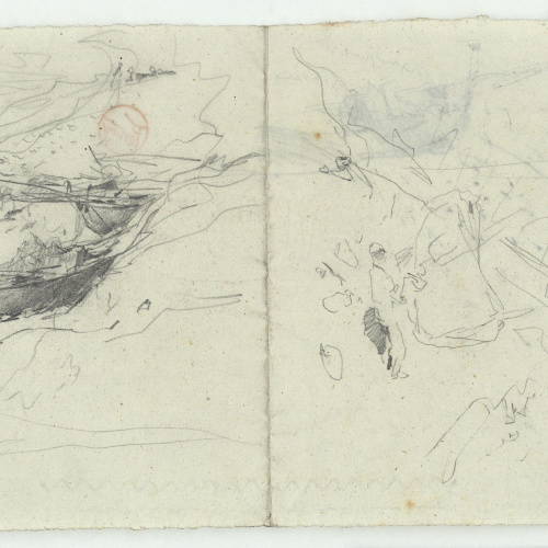 image for: Marià Fortuny - Estudi per al quadre «Platja de Portici» [?] (anvers) / Estudi per al quadre «Platja de Portici» [?] (revers) - Cap a 1874
