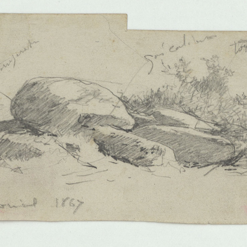 image for: Marià Fortuny - Pedres i vegetació (anvers) / Croquis inconcret (revers) - 1867