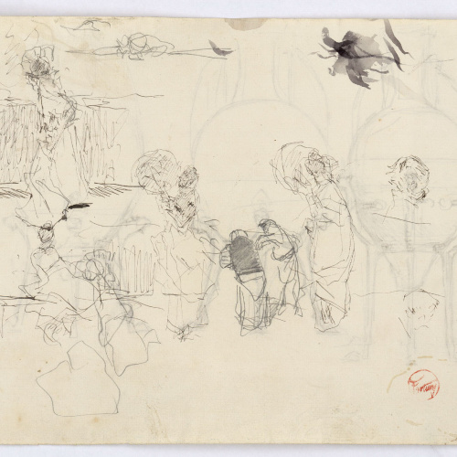 image for: Marià Fortuny - Esbós de figures (anvers) / Vasos d&#039;estil musulmà amb suport  (revers) - Cap a 1870-1874