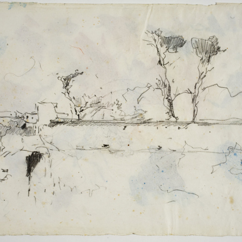 image for: Marià Fortuny - Estudi per al quadre «Platja de Portici» (anvers) / Croquis inconcret (revers) - Cap a 1874