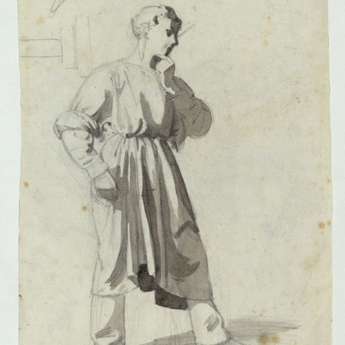 image for: Marià Fortuny - Estudi acadèmic de figura masculina (anvers) / Esbossos de figures i croquis inconcrets (revers) - Cap a 1856-1858