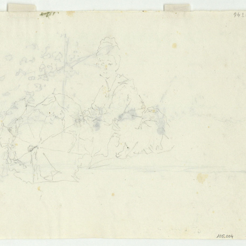 image for: Marià Fortuny - Estudi per al quadre «Platja de Portici» (anvers) / Esbós de nens a la platja (revers) - Cap a 1874