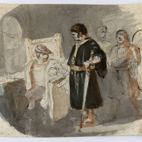 image for: Marià Fortuny - Escena històrica (anvers) / Estudi de composició (revers) - Cap a 1856-1858