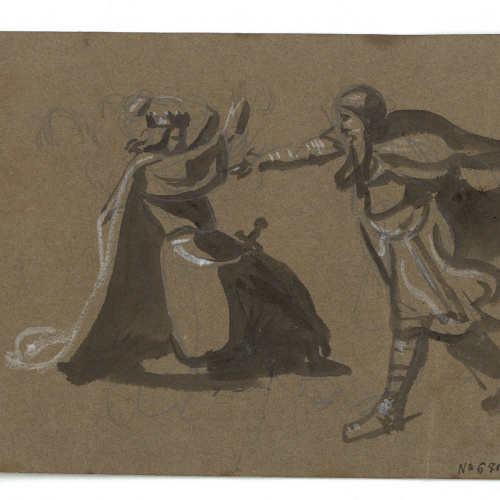 image for: Marià Fortuny - Vifredo y Salomón (anvers) / Figura masculina (revers) - Cap a 1856-1858