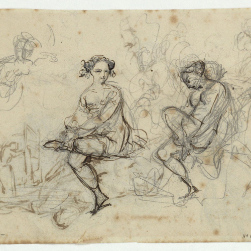 image for: Marià Fortuny - Estudi de figures (anvers) / Estudi de composició (revers) - Cap a 1856-1858