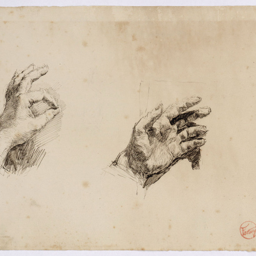 image for: Marià Fortuny - Estudis de la mà esquerra de l&#039;artista (anvers) / Esbós de marroquí (revers) - Cap a 1873