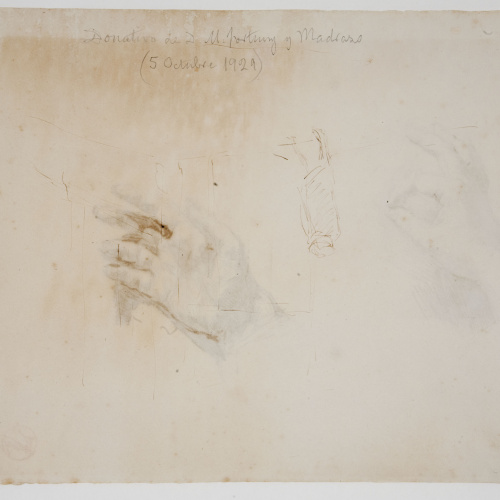 image for: Marià Fortuny - Estudis de la mà esquerra de l&#039;artista (anvers) / Esbós de marroquí (revers) - Cap a 1873 [1]