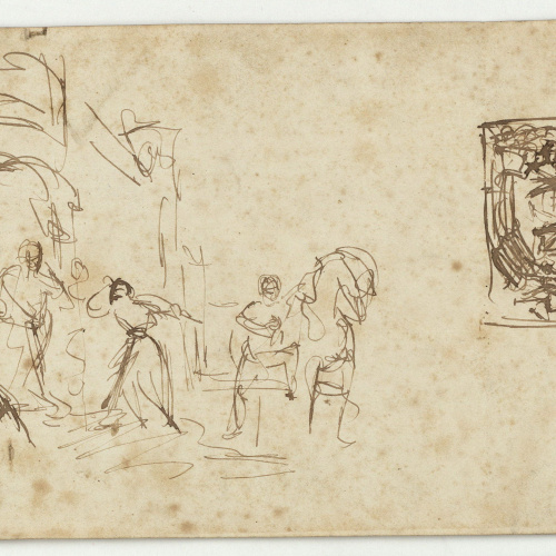 image for: Marià Fortuny - Estudi de composició (anvers) / Esbós de guerrer i cavall (revers) - Cap a 1856-1858