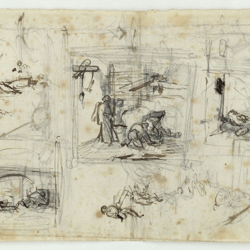 image for: Marià Fortuny - Croquis de composició (anvers) / Croquis de barques al mar (revers) - Cap a 1856-1858