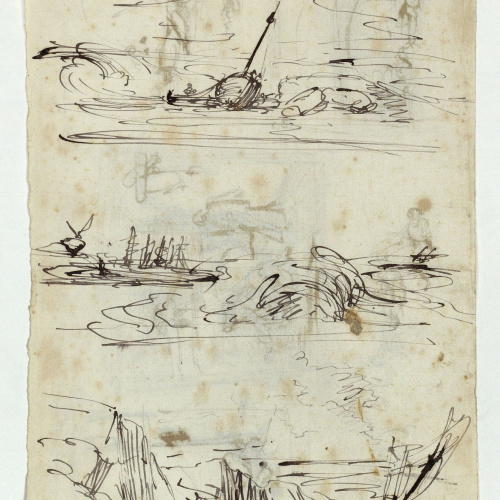 image for: Marià Fortuny - Croquis de composició (anvers) / Croquis de barques al mar (revers) - Cap a 1856-1858 [1]