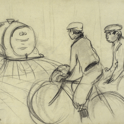 image for: Ramon Casas - Carro de la bóta i ciclistes - Cap a 1890-1900