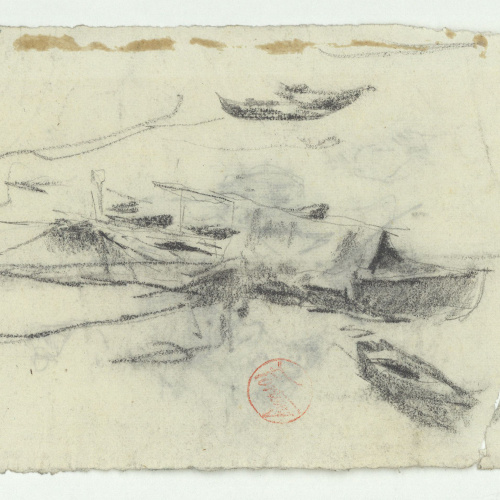 image for: Marià Fortuny - Barques a la platja (anvers) / Croquis inconcret (revers) - Cap a 1874