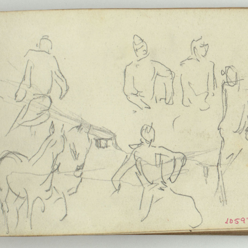image for: Marià Fortuny - Genets i cavall (anvers) / Cariàtide i figures dalt d&#039;un carro (revers) - Cap a 1863-1866