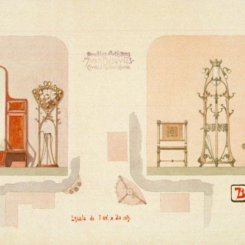 image for: Joan Busquets - Paraigüer, penja-robes, butaques i mirall - 1908