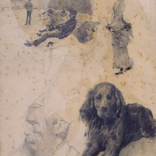 image for: Santiago Rusiñol - Estudi de figures i gos - Cap a 1883
