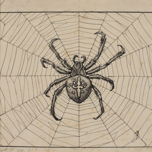 image for: Apel·les Mestres - Aranya teixint la teranyina. Capçalera de pàgina per al poema «Liliana» d&#039;Apel·les Mestres - 1905-1906