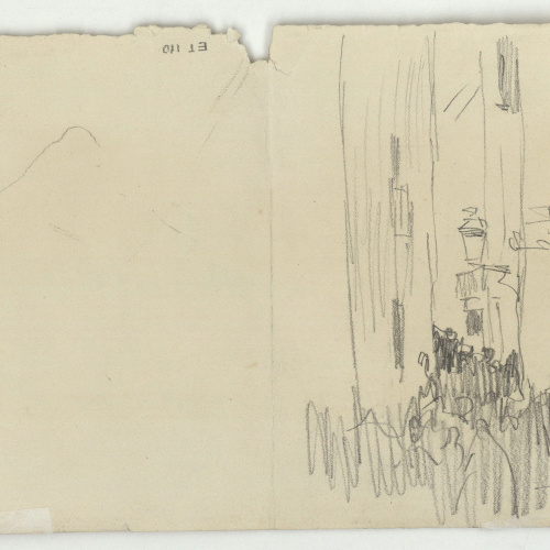 image for: Marià Fortuny - Caps caricaturescos i esbós de figures (anvers) / Esbós de carrer amb figures (revers) - Cap a 1867-1872 [1]