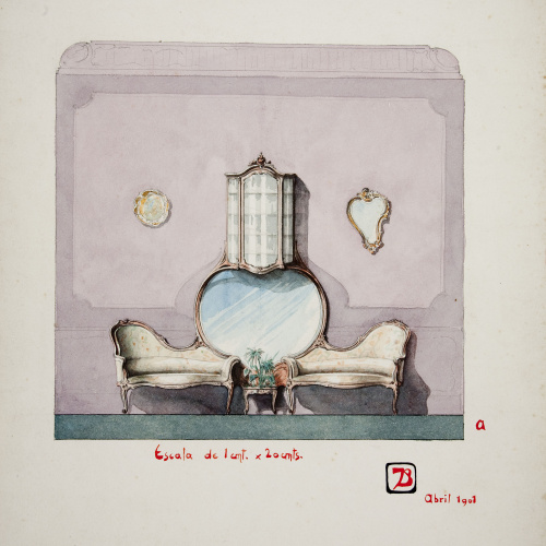 image for: Joan Busquets - Sofà amb mirall i vitrina - 1901
